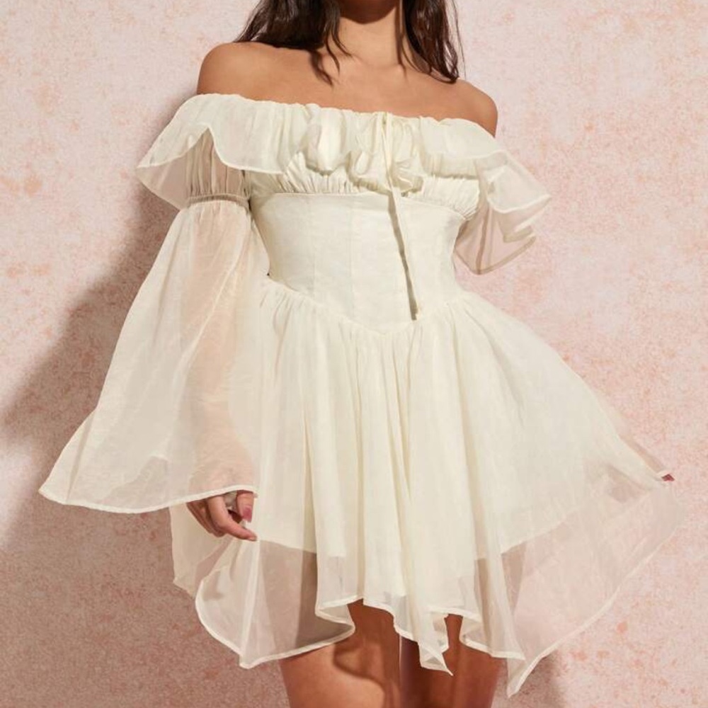 Elegant Cream Off-Shoulder Dress